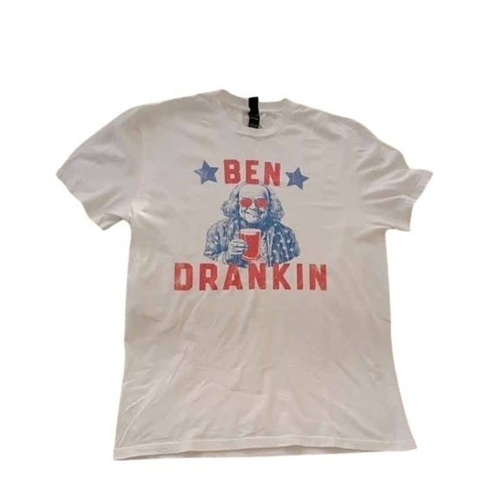 Ben Drankin Patriotic Humor Graphic‎ T Shirt White 100% Cotton Mens S/ M